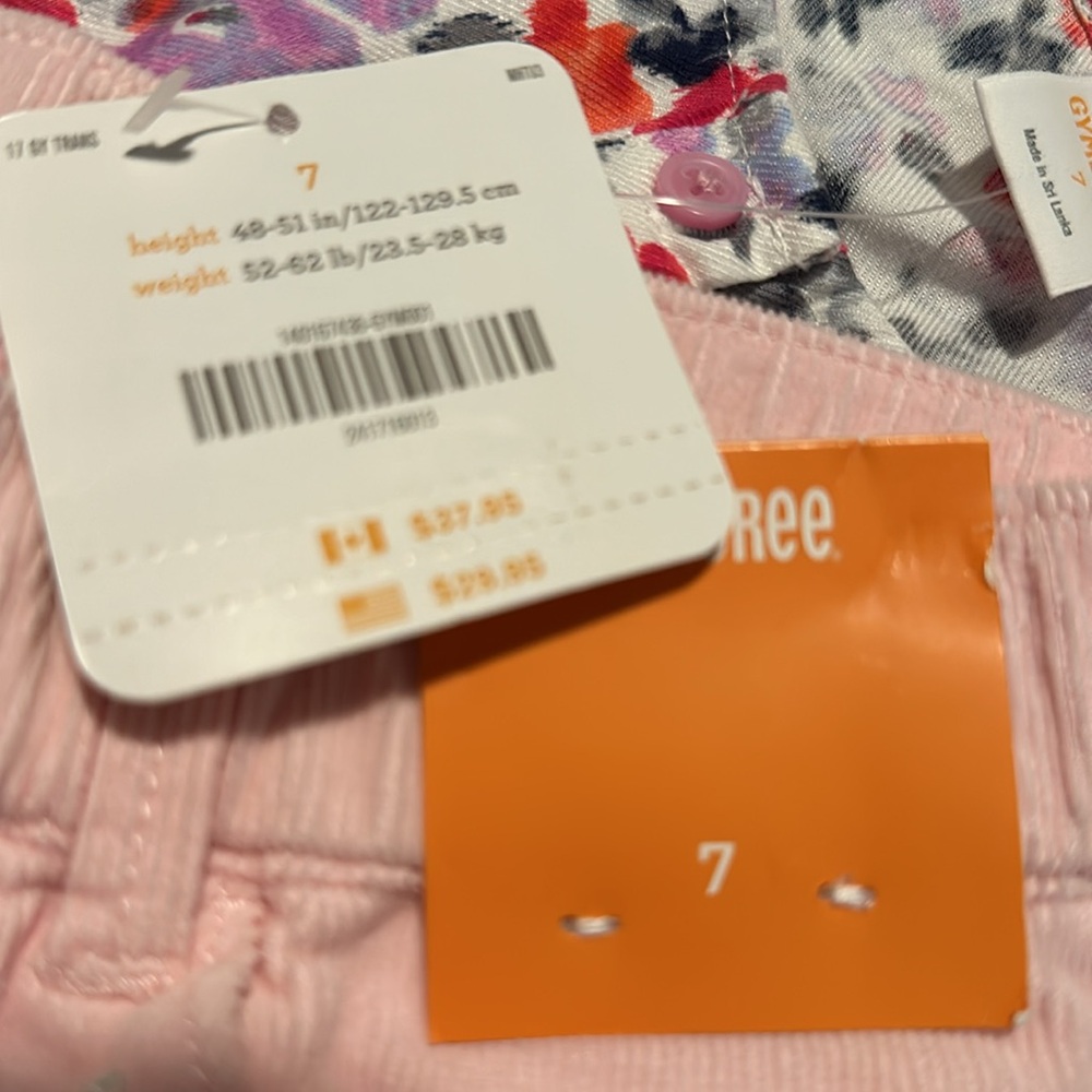 GYMBOREE SIZE 7 GIRLS PINK FLORAL TOP & CORDUROY JEANS OANTS NWT - Picture 5 of 5